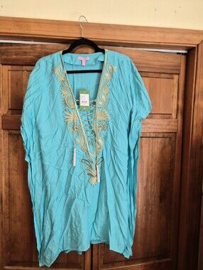 Nwt Lilly Pulitzer Turquoise Embroidered Dress with Gold Detail